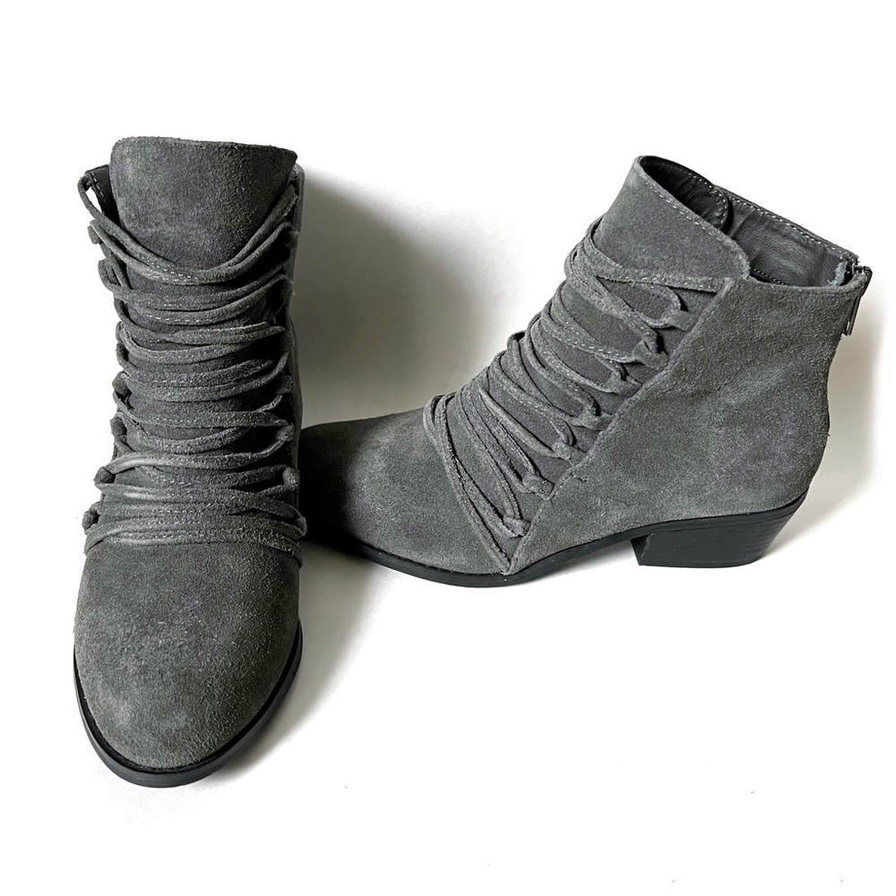 YELLOW BOX JAFFA SUEDE LEATHER ANKLE BOOT BOOTIES GRAY ALMOND TOE CHELSE…